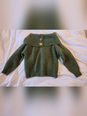 Chic 60s Vintage French Angora Fur Off The Shoulder Sweater